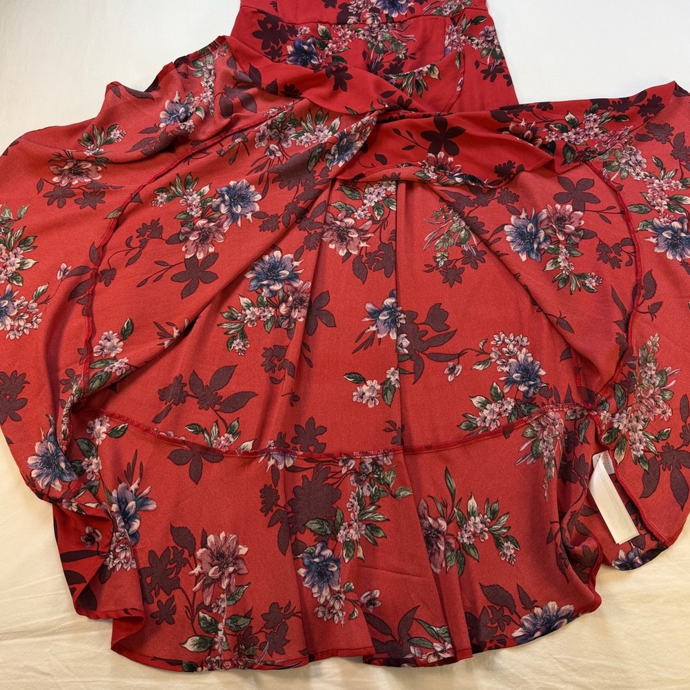 Band of Gypsies Red Floral Midi Dress Size Large Sweetheart Neck NWT - Picture 7 of 12